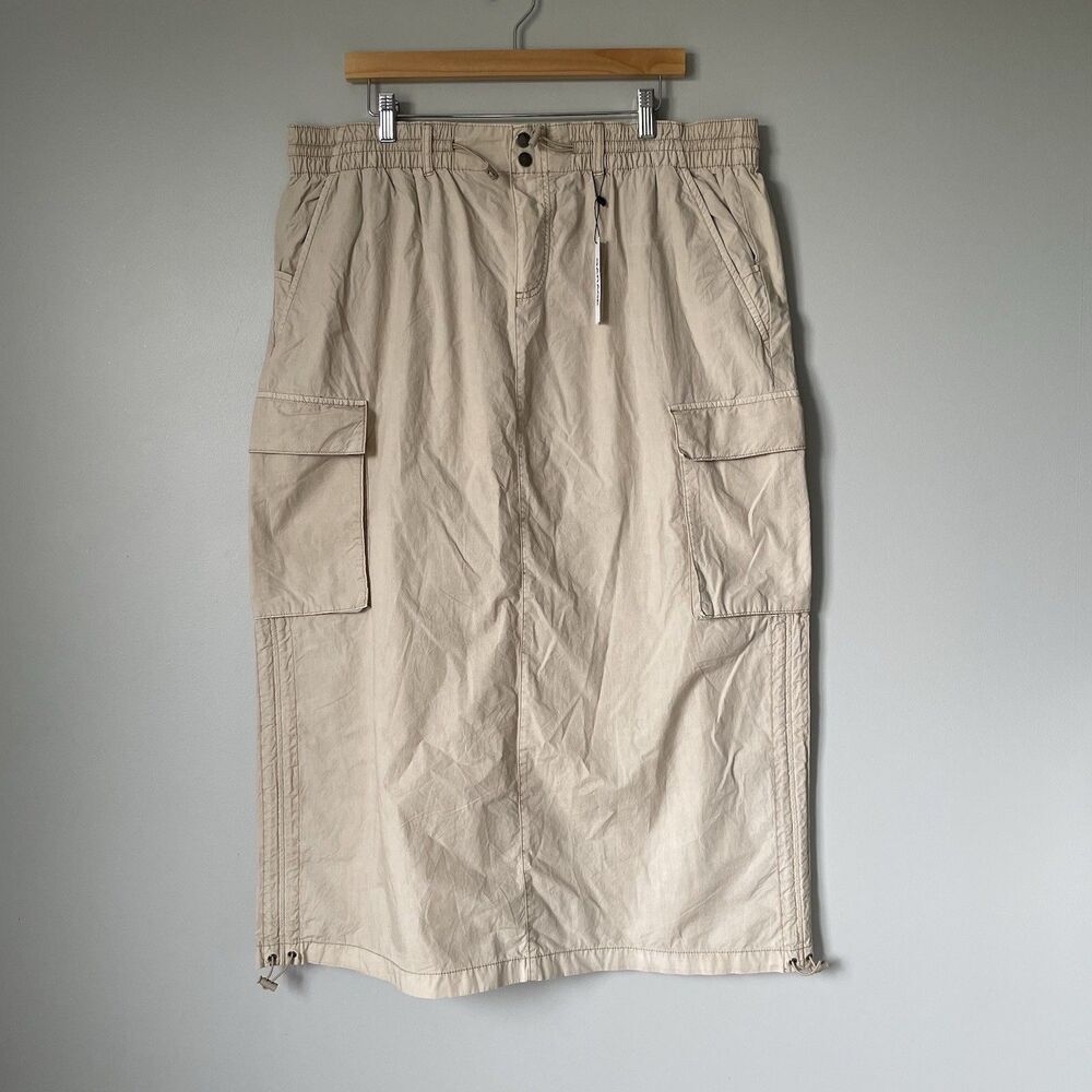 Garage Poplin Parachute Midi Maxi Skirt Jupe Beige Cargo Women's Size XL NEW